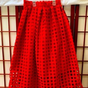 Bright Red Eyelet Designed Skirt